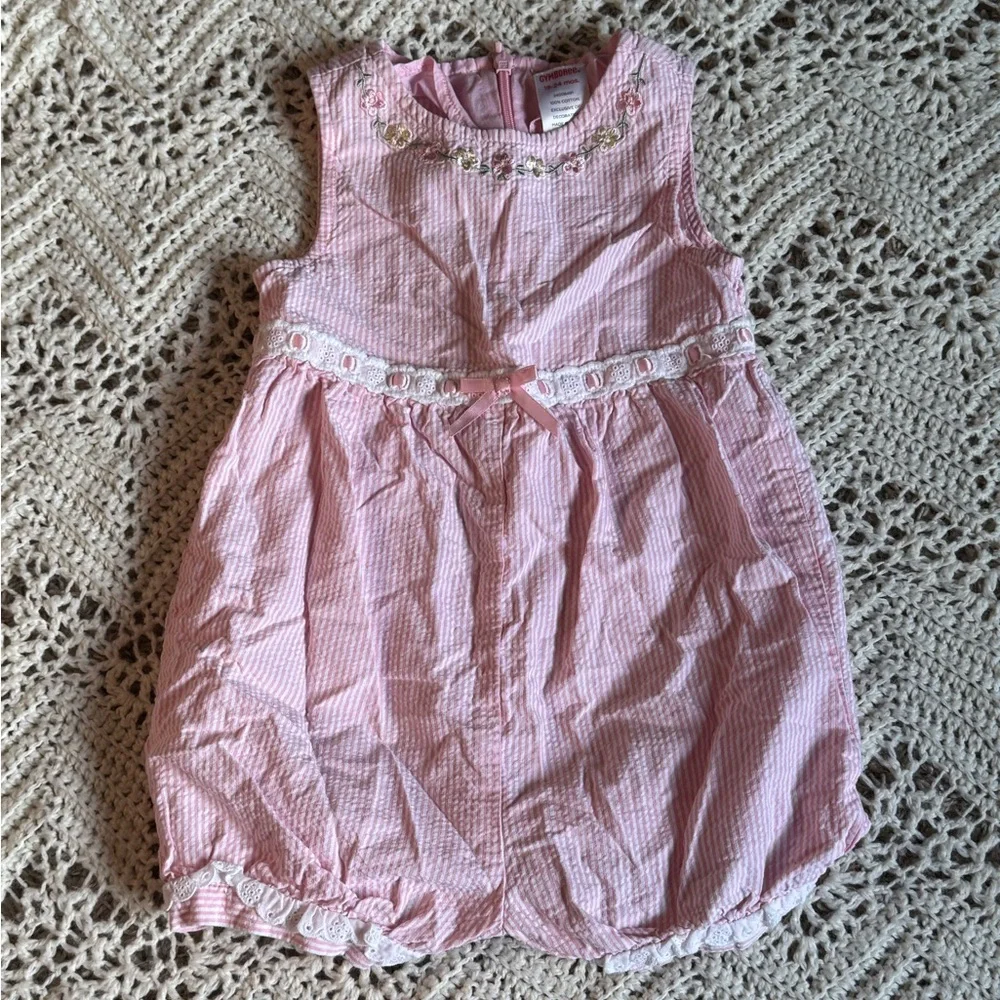Vintage Gymboree Pink Sleeveless Dress with Floral Embroidery 2005 Cotton